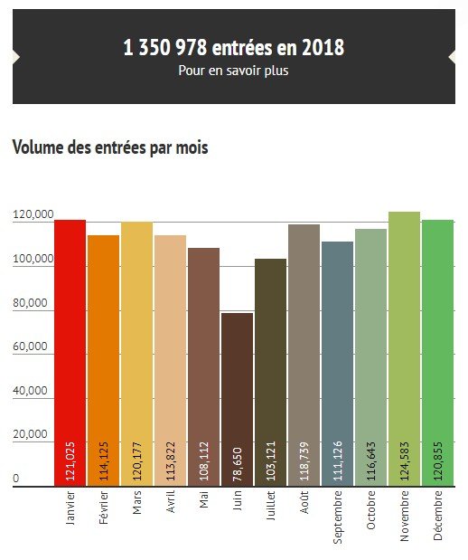 Graphique des entrées par mois, Bpi