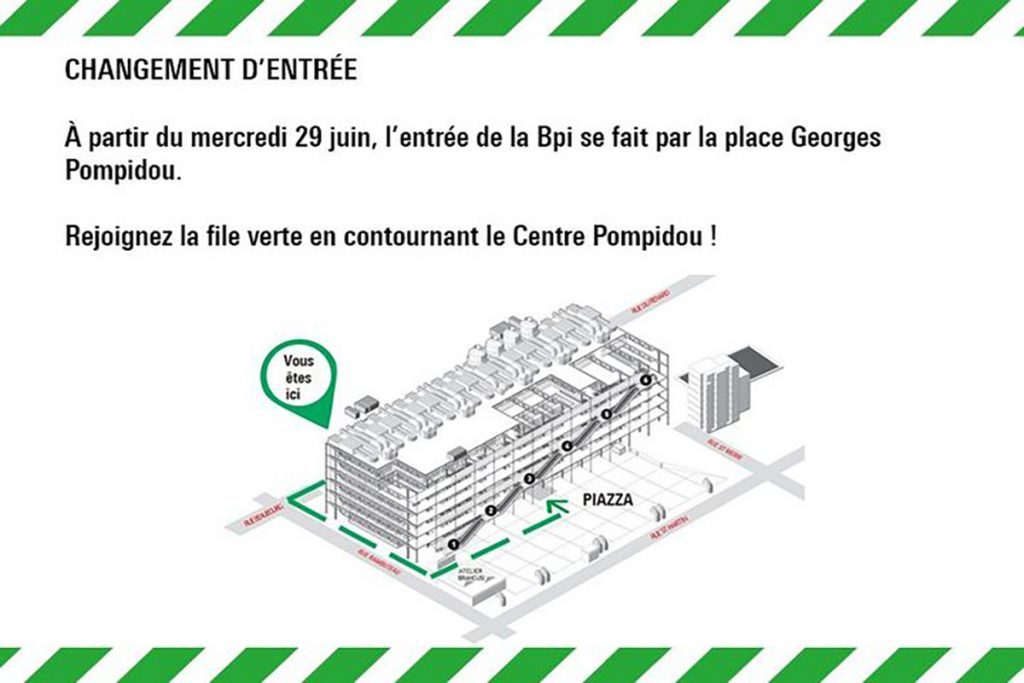 plan des accès au centre pompidou et à la bibliothèque publique d'information