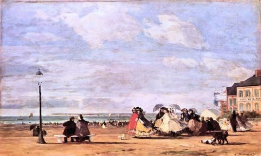 tableau Impératrice Eugénie sur le plage de Trouville par Eugène Boudin