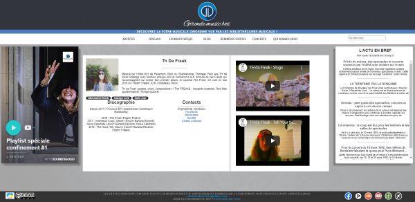 Page d'accueil de la plateforme d'écoute de musique Gironde Music box