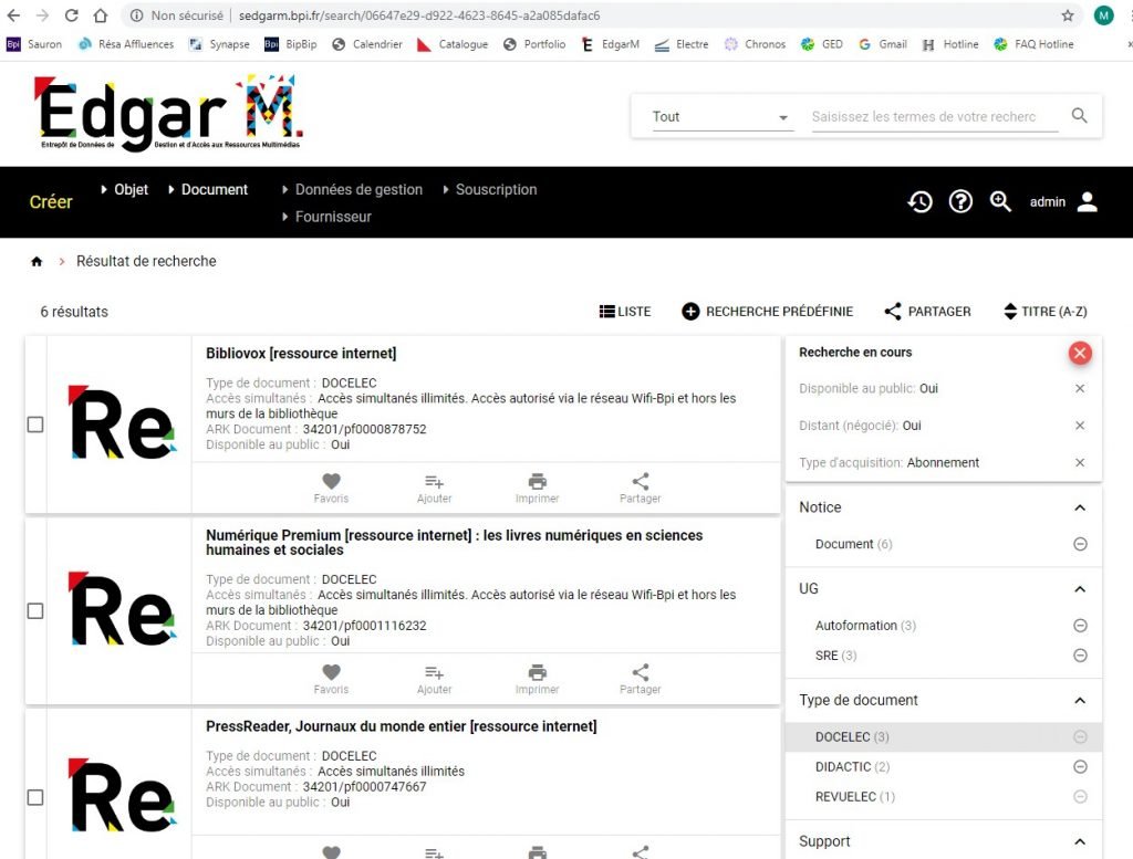 Copie d'écran d'EdgarM - Recherche de ressource avec accès distant