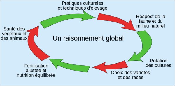 schéma de l'agriculture raisonnée qui intègre le respect de la nature, par la rotation des culture, le chois des variété, une fertilisation adaptée.