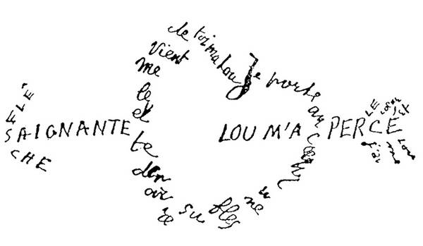 calligramme de G. Apollinaire illustrant l'amour
