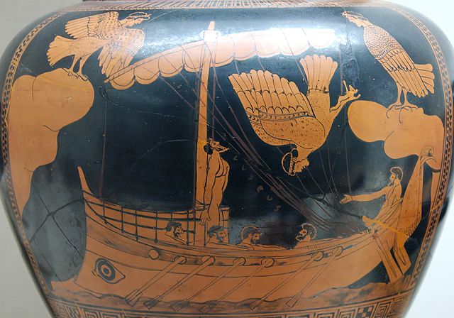 Vase antique représentant Ulysse et les sirènes