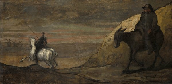 Tableau représentant Don Quichotte s'attaquant aux moulins