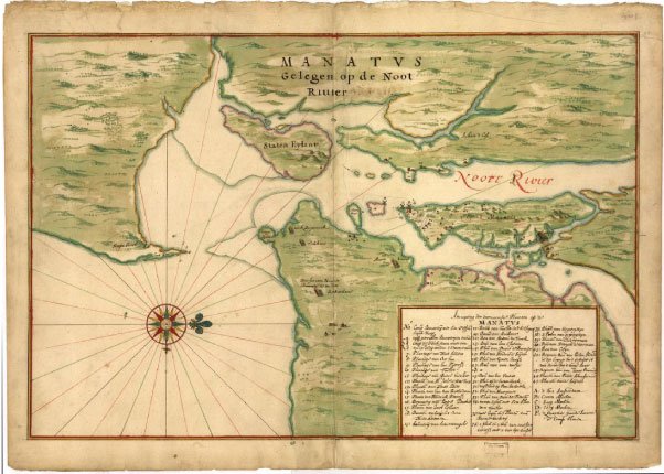 Carte de Manhattan de 1639 représentant l'île sans aucune habitation.