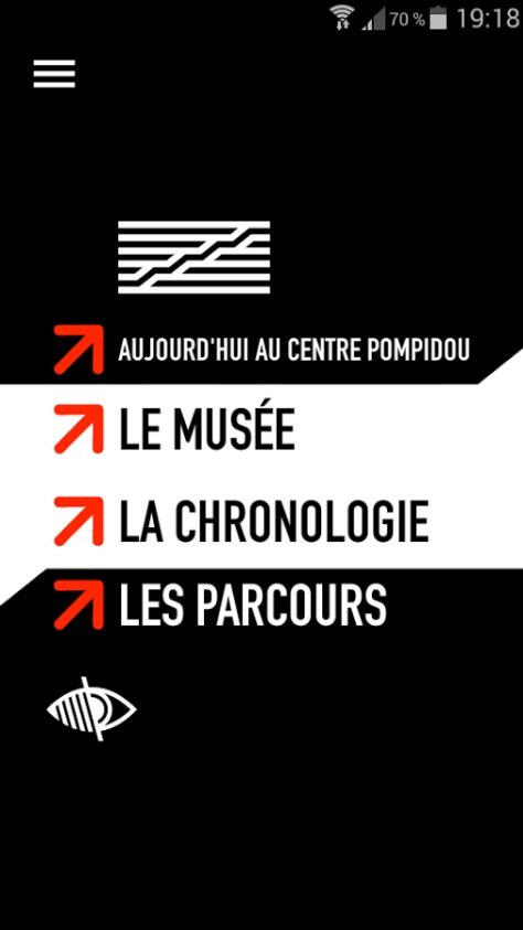 Ecran d'accueil de l'application Centre Pompidou